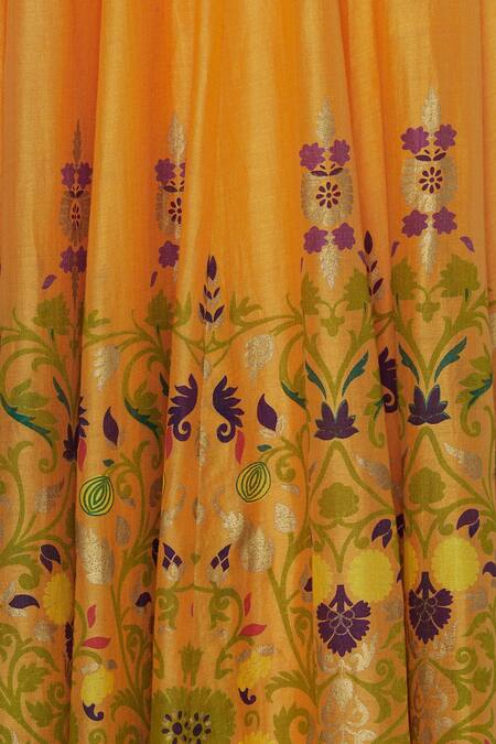 Surendri_Orange Chanderi V Neck Lehenga Set_at_Aza_Fashions