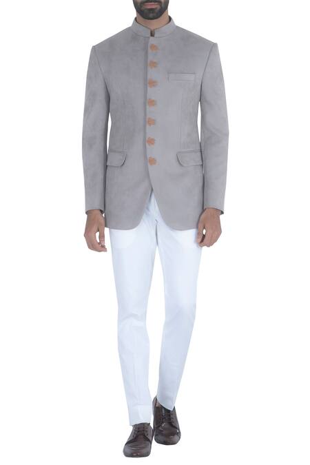 Qbik White Embroidered Bandhgala With Trouser