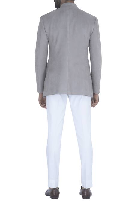 Shop Qbik White Embroidered Bandhgala With Trouser at Aza Fashions Shop_Qbik_White Embroidered Bandhgala With Trouser_at_Aza_Fashions