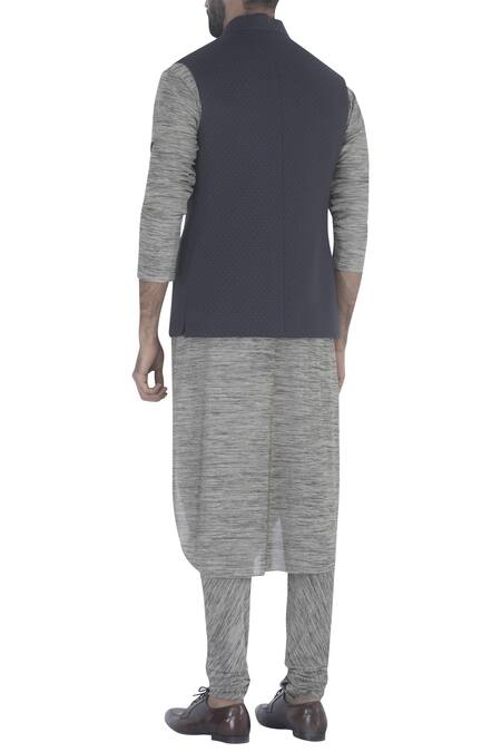 Shop Qbik Blue Kurta Set With Nehru Jacket at Aza Fashions Shop_Qbik_Blue Kurta Set With Nehru Jacket_at_Aza_Fashions
