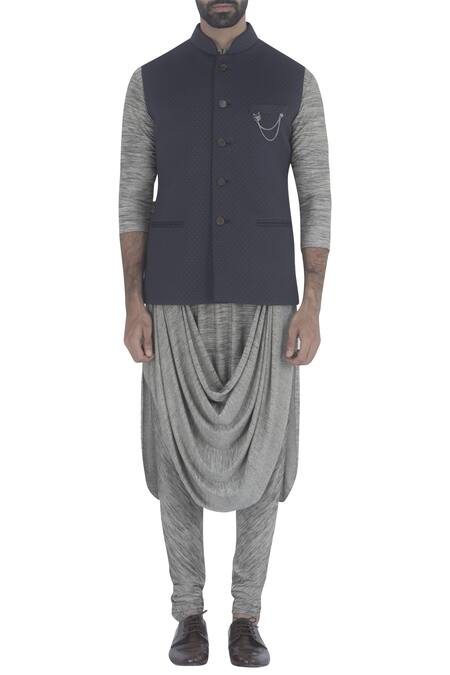 Qbik Blue Kurta Set With Nehru Jacket Online at Aza Fashions Qbik_Blue Kurta Set With Nehru Jacket_Online_at_Aza_Fashions