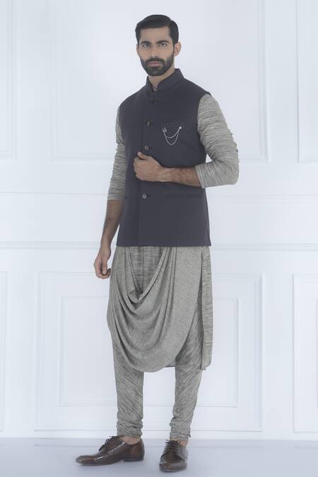 Buy Qbik Blue Kurta Set With Nehru Jacket Online at Aza Fashions Buy_Qbik_Blue Kurta Set With Nehru Jacket_Online_at_Aza_Fashions