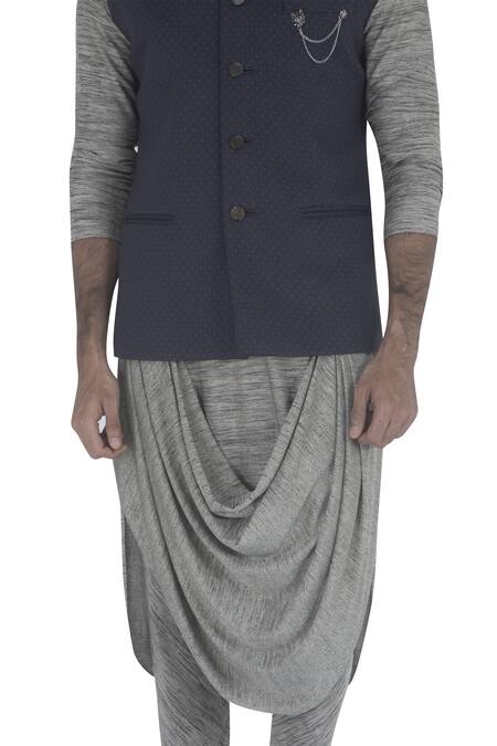 Shop Qbik Blue Kurta Set With Nehru Jacket Online at Aza Fashions Shop_Qbik_Blue Kurta Set With Nehru Jacket_Online_at_Aza_Fashions