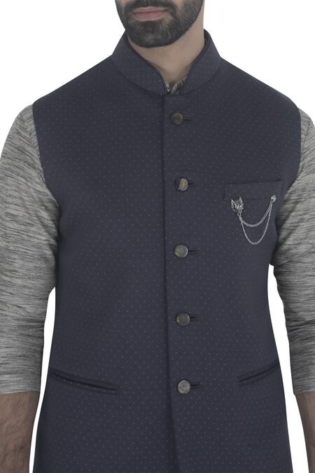 Qbik Blue Kurta Set With Nehru Jacket at Aza Fashions Qbik_Blue Kurta Set With Nehru Jacket_at_Aza_Fashions