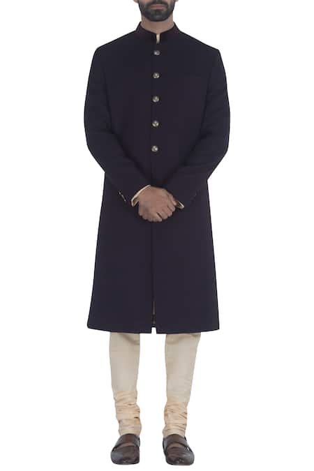 Qbik Black Sherwani With Kurta And Churidar