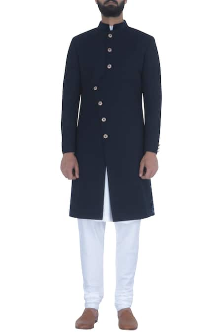 Qbik Blue Sherwani With Kurta And Churidar