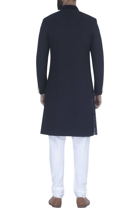 Shop_Qbik_Blue Sherwani With Kurta And Churidar_at_Aza_Fashions