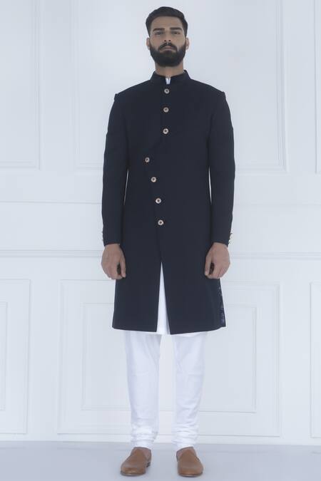 Buy_Qbik_Blue Sherwani With Kurta And Churidar_Online_at_Aza_Fashions