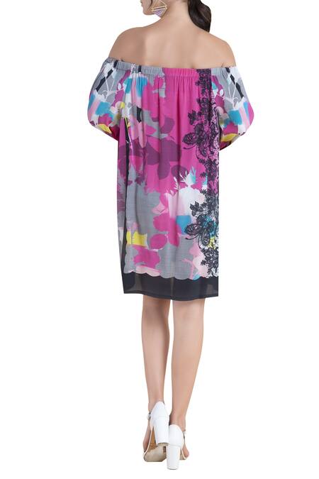 Shop_Pankaj & Nidhi_Multi Color Floral Print Dress _at_Aza_Fashions