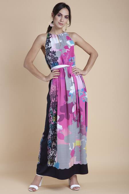 Pankaj & Nidhi_Multi Color Embroidered Floral Dress _Online_at_Aza_Fashions