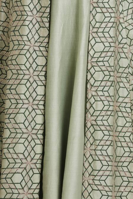 Silky Bindra_Green Anarkali Kurta With Printed Jacket_at_Aza_Fashions