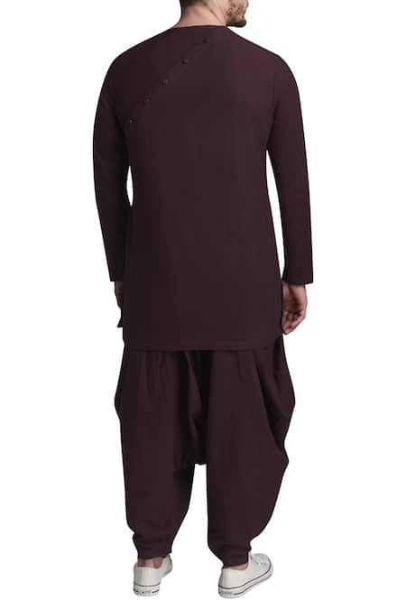 Shop_Gram Of Ink_Purple Cotton Pintuck Kurta With Patiala_at_Aza_Fashions