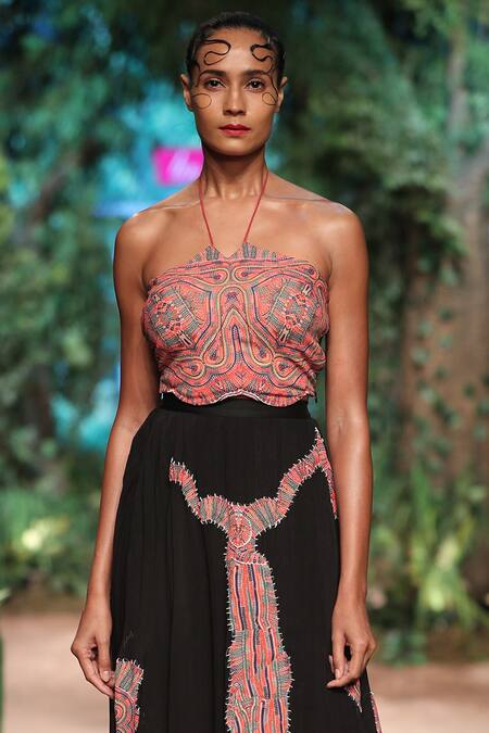 Rina Dhaka_Black Tribal Print Skirt_Online_at_Aza_Fashions