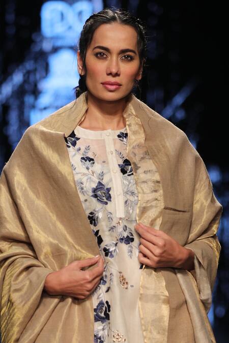 Prama By Pratima Pandey_Off White Embroidered Dress With Shawl_Online_at_Aza_Fashions