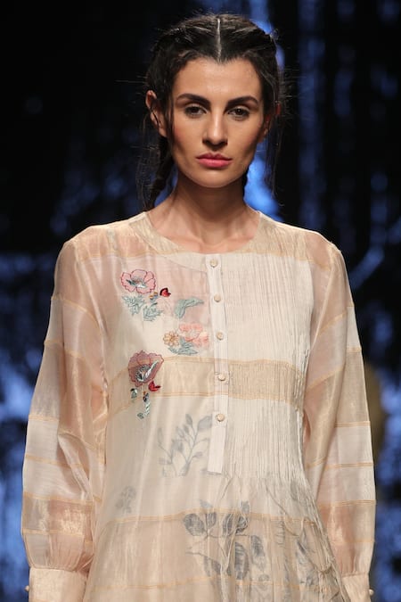 Prama By Pratima Pandey Beige Round Maheshwari Chanderi Silk Dress Online at Aza Fashions Prama By Pratima Pandey_Beige Round Maheshwari Chanderi Silk Dress _Online_at_Aza_Fashions