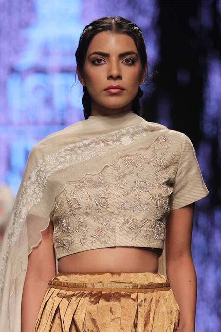 Prama By Pratima Pandey Gold Silk Tissue Dabka Round Embroidered Lehenga Set Online at Aza Fashions Prama By Pratima Pandey_Gold Silk Tissue Dabka Round Embroidered Lehenga Set_Online_at_Aza_Fashions