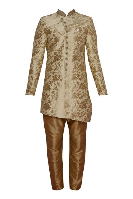Buy_Arihant Rai Sinha_Beige Embroidered Sherwani Set_Online_at_Aza_Fashions