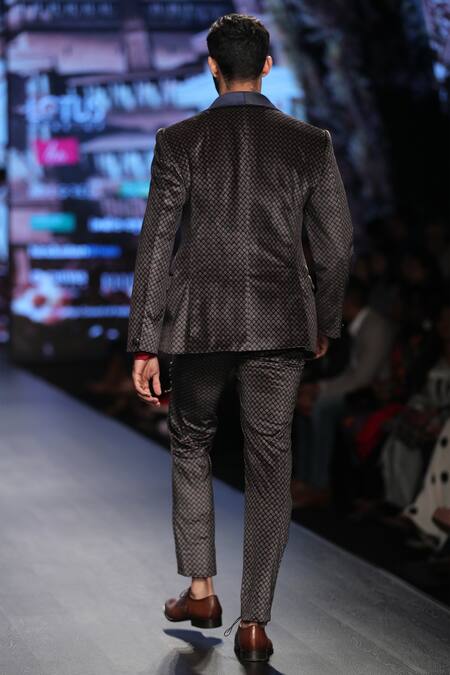 Shop_Kommal Sood_Blue Silk Habutai Digital Print Tuxedo Set  _at_Aza_Fashions