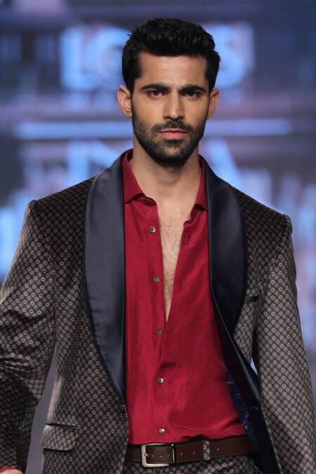 Kommal Sood_Blue Silk Habutai Digital Print Tuxedo Set  _Online_at_Aza_Fashions