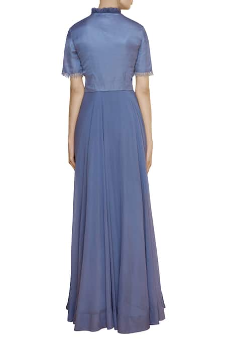 Shop Eclat By Prerika Jalan Blue Gown With Embroidered Jacket at Aza Fashions Shop_Eclat By Prerika Jalan_Blue Gown With Embroidered Jacket_at_Aza_Fashions