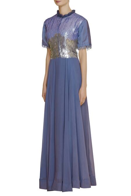 Eclat By Prerika Jalan Blue Gown With Embroidered Jacket Online at Aza Fashions Eclat By Prerika Jalan_Blue Gown With Embroidered Jacket_Online_at_Aza_Fashions