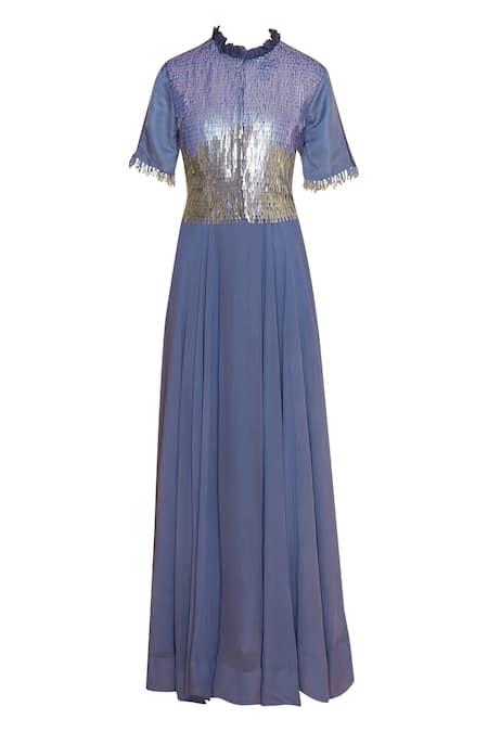 Buy Eclat By Prerika Jalan Blue Gown With Embroidered Jacket Online at Aza Fashions Buy_Eclat By Prerika Jalan_Blue Gown With Embroidered Jacket_Online_at_Aza_Fashions