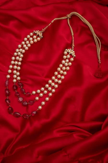 Buy_Just Shradhas_Gold Plated Layered Bead Necklace _Online_at_Aza_Fashions