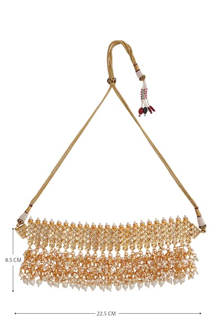 Just Shradhas_Gold Plated Bead Kundan Choker _Online_at_Aza_Fashions