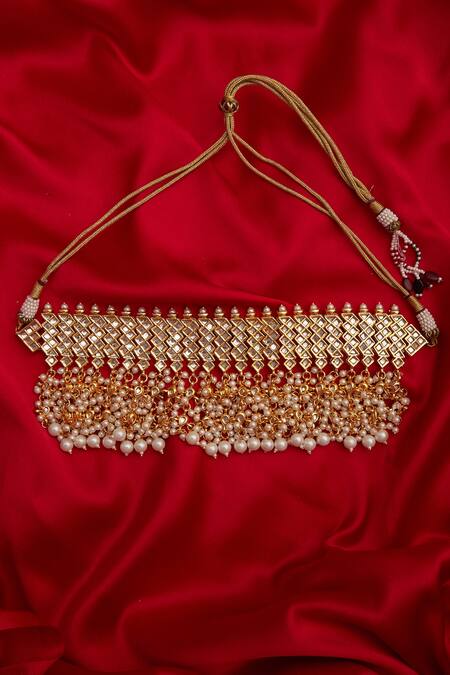 Buy_Just Shradhas_Gold Plated Bead Kundan Choker _Online_at_Aza_Fashions