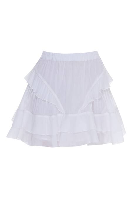 Ankita_White Mul Layered Short Skirt_Online_at_Aza_Fashions