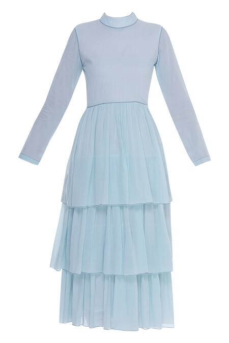 Buy_Ankita_Blue Layered Tie Up Neck Dress_Online_at_Aza_Fashions