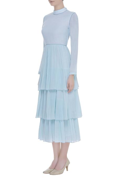 Shop_Ankita_Blue Layered Tie Up Neck Dress_Online_at_Aza_Fashions