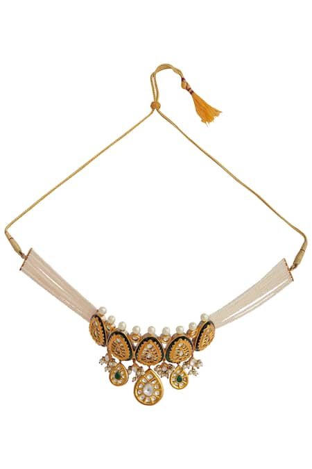 Zevar By Geeta_Gold Plated Kundan Choker Set_Online_at_Aza_Fashions