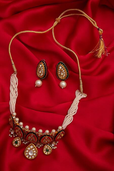 Buy_Zevar By Geeta_Gold Plated Kundan Choker Set_Online_at_Aza_Fashions