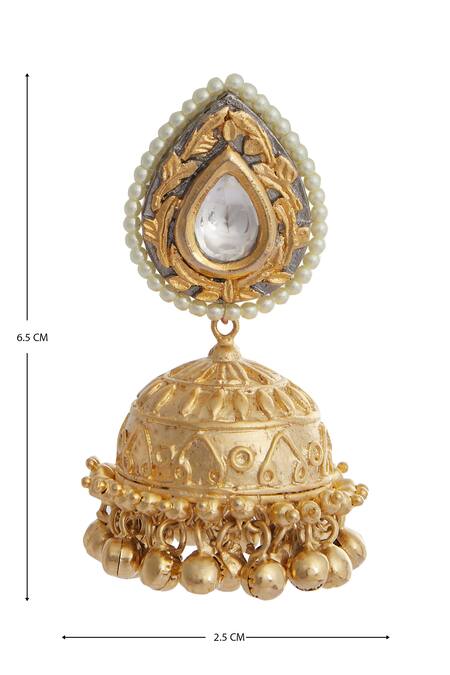Shop_Zevar By Geeta_Gold Plated Kundan And Bead Jhumkas_Online_at_Aza_Fashions