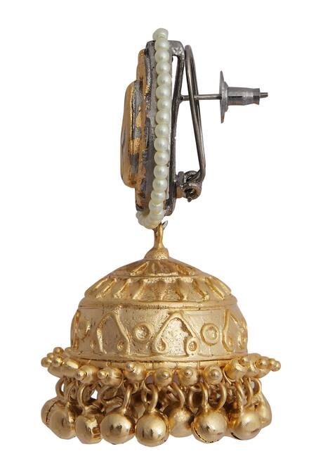 Zevar By Geeta_Gold Plated Kundan And Bead Jhumkas_at_Aza_Fashions