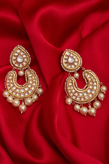 Buy_Zevar By Geeta_Gold Plated Kundan And Bead Earrings_Online_at_Aza_Fashions