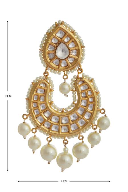 Shop_Zevar By Geeta_Gold Plated Kundan And Bead Earrings_Online_at_Aza_Fashions