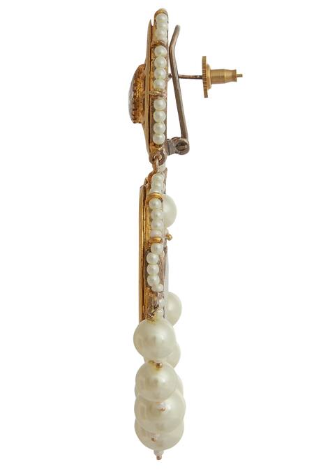 Zevar By Geeta_Gold Plated Kundan And Bead Earrings_at_Aza_Fashions