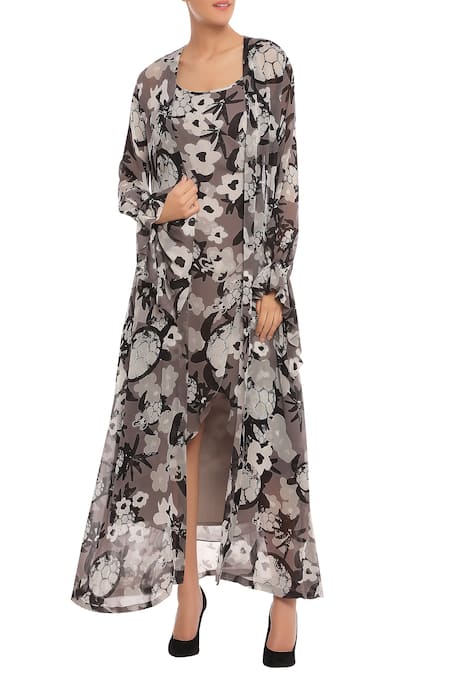 Masaba Black Printed Floral Dress With Jacket