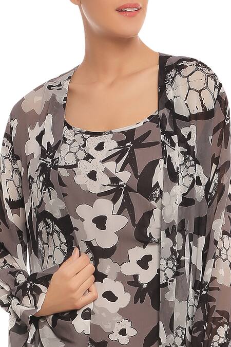 Buy Masaba Black Printed Floral Dress With Jacket Online at Aza Fashions Buy_Masaba_Black Printed Floral Dress With Jacket_Online_at_Aza_Fashions