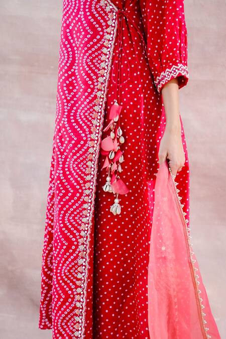 Buy Label Mansi Nagdev Red Chanderi Silk Mirrors, Sequins V-neck Falak Printed Angrakha Set Online at Aza Fashions Buy_Label Mansi Nagdev_Red Chanderi Silk Mirrors, Sequins V-neck Falak Printed Angrakha Set _Online_at_Aza_Fashions