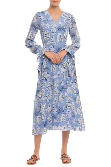 Buy Masaba Blue Printed Midi Dress Online | Aza Fashions