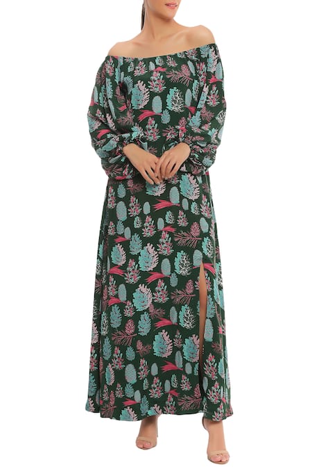 Masaba Green Tropical Print Maxi Dress