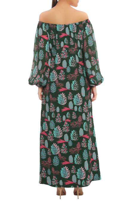 Shop Masaba Green Tropical Print Maxi Dress at Aza Fashions Shop_Masaba_Green Tropical Print Maxi Dress_at_Aza_Fashions