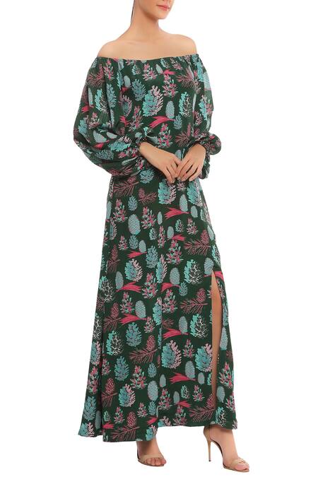 Masaba Green Tropical Print Maxi Dress Online at Aza Fashions Masaba_Green Tropical Print Maxi Dress_Online_at_Aza_Fashions