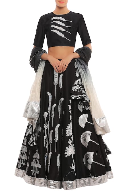 Masaba Black Printed Lehenga Set