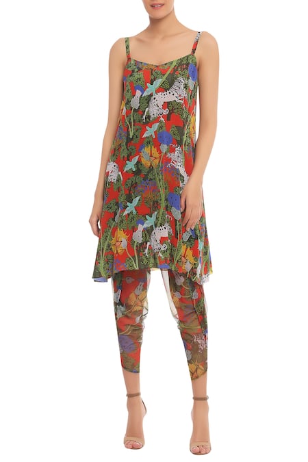 Buy_Masaba_Orange Printed Tunic Cape Set_Online_at_Aza_Fashions