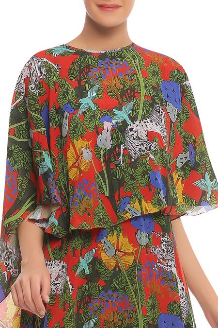 Shop_Masaba_Orange Printed Tunic Cape Set_Online_at_Aza_Fashions