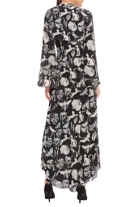 Shop Masaba Black Printed Dress With Shrug at Aza Fashions Shop_Masaba_Black Printed Dress With Shrug_at_Aza_Fashions